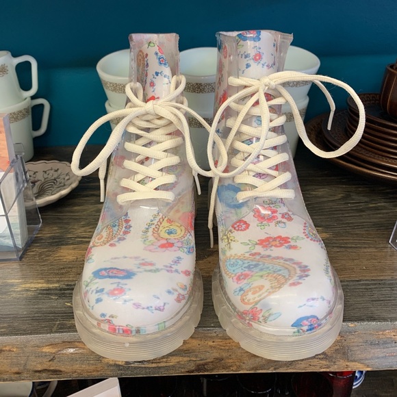 ‘Gossip’ Lace Up Combat Jelly Boots - Picture 4 of 7